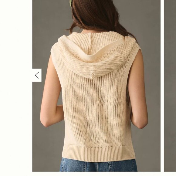 Pilcro V-Neck Hooded Sweater Vest Knit Cream sz XXS - Picture 3 of 15